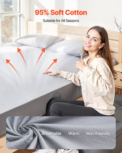 Grounding Sheets, Queen Size, 95% Cotton + 5% Pure Silver Fiber, Earth Grounded Fitted Bed Sheets, with Grounding Cord & Tester, for Improved Sleep & Wellness (Gray, Queen - 60 x 80 x 13 in)