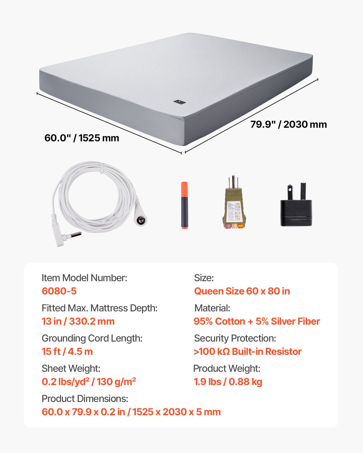 Erdungslaken Queen Size 95 % Baumwolle + 5 % Silberfaser Erdungslaken