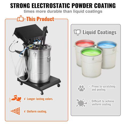 Powder Coating System, 40 W 100KV Electrostatic Output Powder Coating Kit with 50L Powder Hopper, 450g Per Minute Powder Coating Machine with Spray Gun and Trolley Base, for Indoor and Outdoor