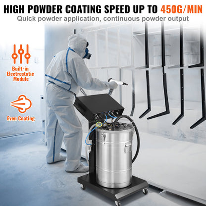 Powder Coating System, 40 W 100KV Electrostatic Output Powder Coating Kit with 50L Powder Hopper, 450g Per Minute Powder Coating Machine with Spray Gun and Trolley Base, for Indoor and Outdoor