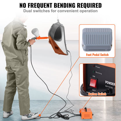 Pulverlackeringssystem, 50 KV elektrostatisk uteffekt pulverlackeringssats med sprutpistol, fotkontakt, munstycken och pulverkoppar, pulverlackeringsutrustning för gör-det-själv och kommersiell produktion