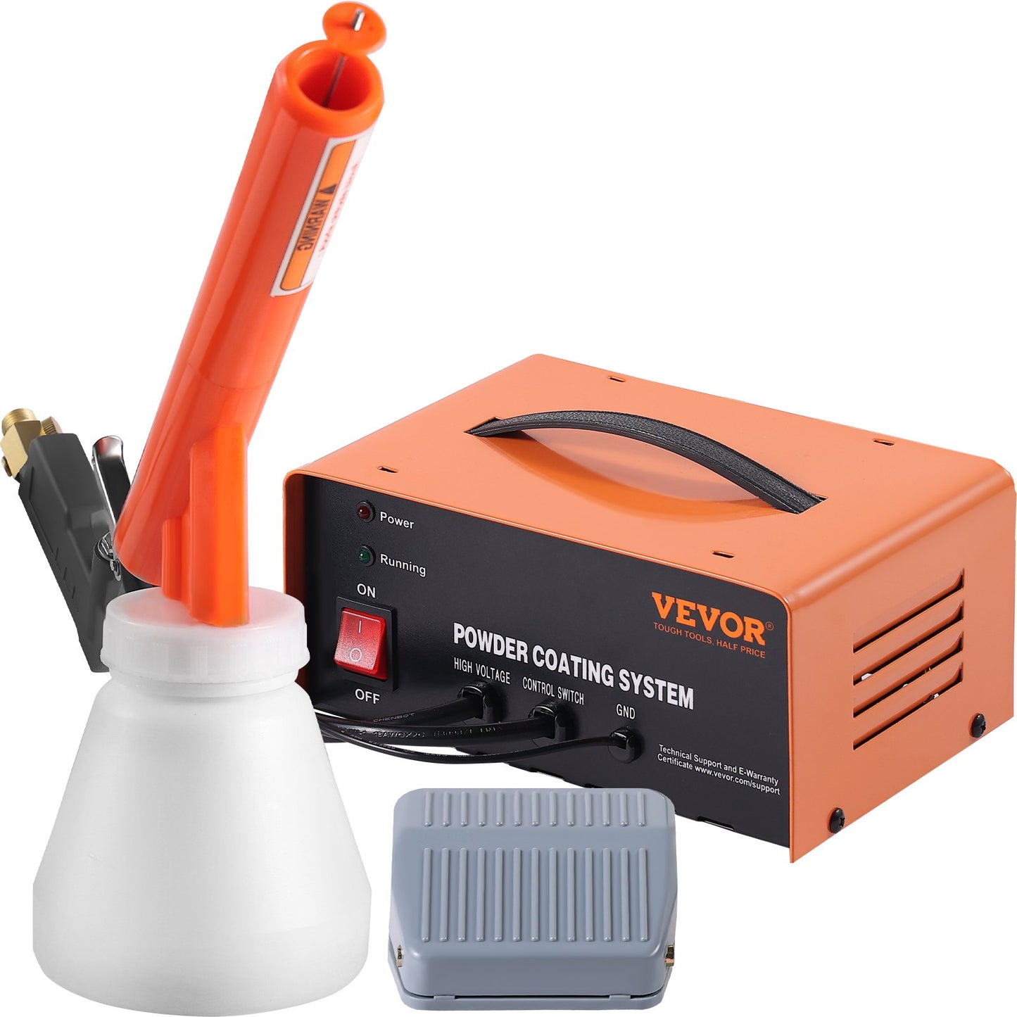 Pulverlackeringssystem, 50 KV elektrostatisk uteffekt pulverlackeringssats med sprutpistol, fotkontakt, munstycken och pulverkoppar, pulverlackeringsutrustning för gör-det-själv och kommersiell produktion