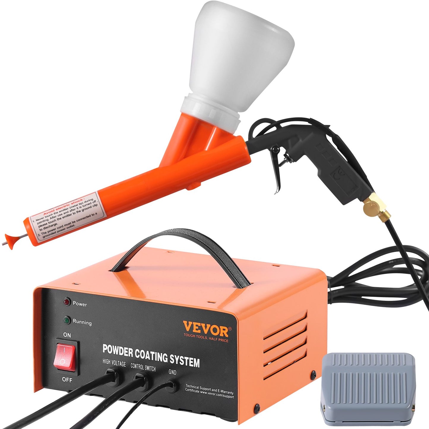 Pulverlackeringssystem, 50 KV elektrostatisk uteffekt pulverlackeringssats med sprutpistol, fotkontakt, munstycken och pulverkoppar, pulverlackeringsutrustning för gör-det-själv och kommersiell produktion