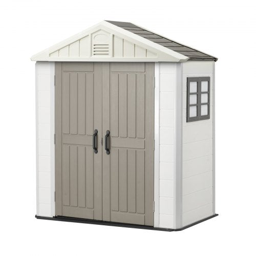 Outdoor Storage Shed, 4x8 Ft, Heavy-Duty Resin Tool Shed, with Reinforced Floor, Skylight, Lockable Door, Weather Resistant, 152 Cu. Ft. for Garden Tools, Lawn Mower, Bike, Backyard, Patio, Grey