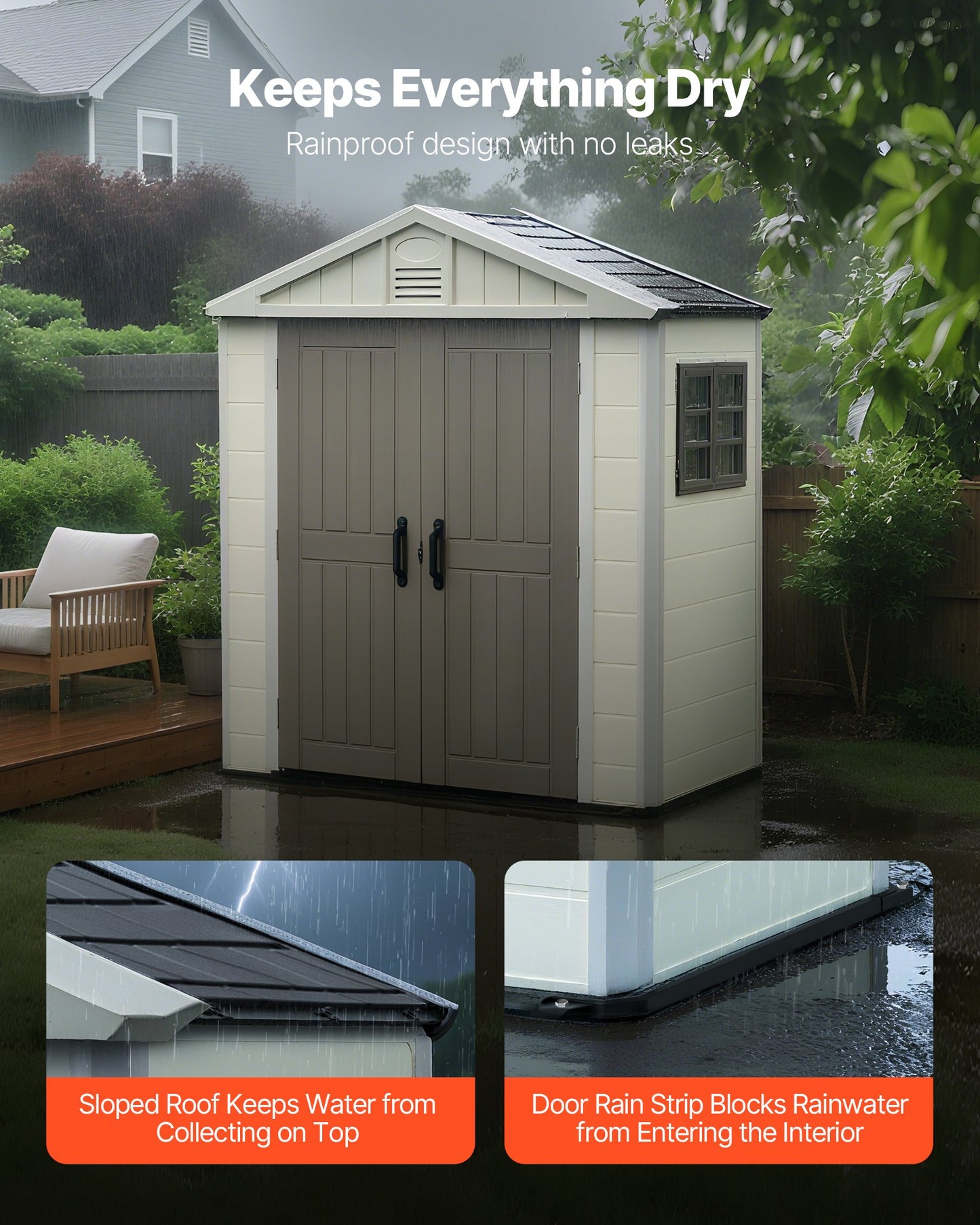 Outdoor Storage Shed, 4x8 Ft, Heavy-Duty Resin Tool Shed, with Reinforced Floor, Skylight, Lockable Door, Weather Resistant, 152 Cu. Ft. for Garden Tools, Lawn Mower, Bike, Backyard, Patio, Grey