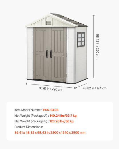 Outdoor Storage Shed, 4x8 Ft, Heavy-Duty Resin Tool Shed, with Reinforced Floor, Skylight, Lockable Door, Weather Resistant, 152 Cu. Ft. for Garden Tools, Lawn Mower, Bike, Backyard, Patio, Grey
