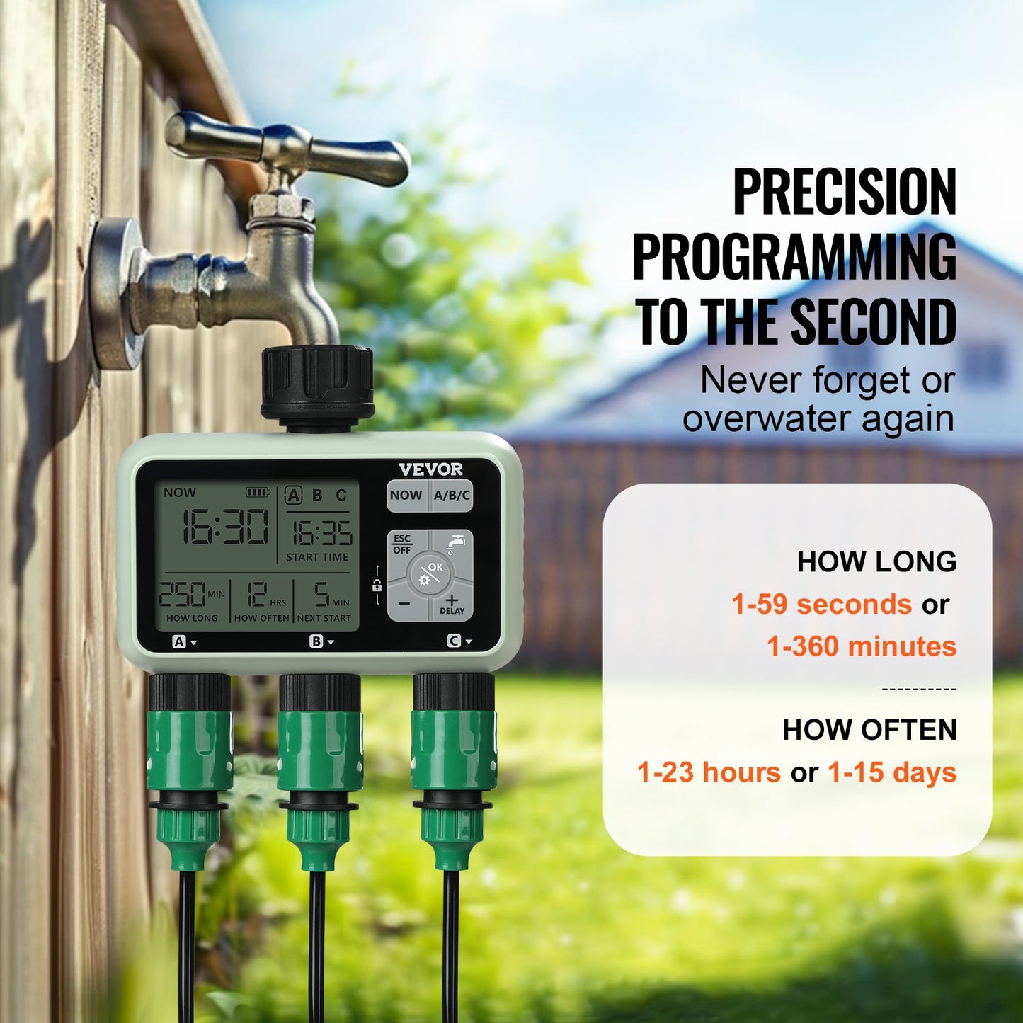 Water Timer, 3 Outlets, Hose Watering Sprinkler Timer, with 3 Independent Watering Zone LCD Display Rain Delay Mode Manual Mode 360° Brass Inlet Metal Filter, IPX6 Waterproof for Yard Watering