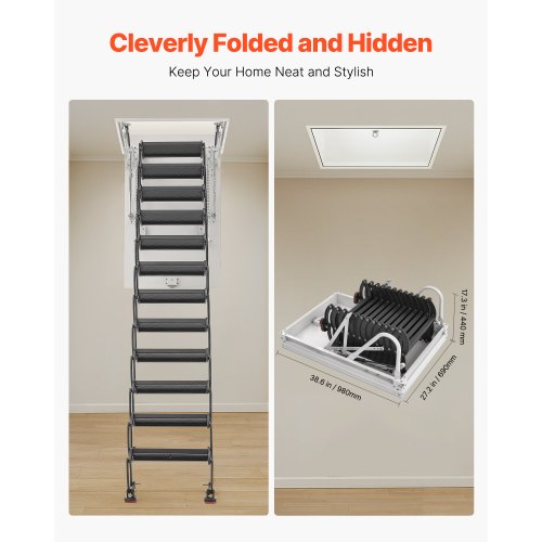 steel attic ladder, ceiling-mounted attic ladder for 2.4-2.7 meters in ceiling