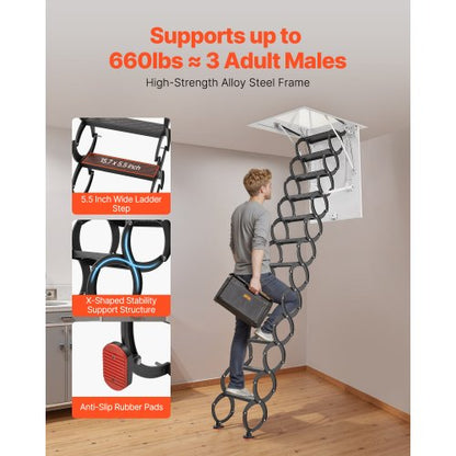 steel attic ladder, ceiling-mounted attic ladder for 2.7-3.2 meters in ceiling