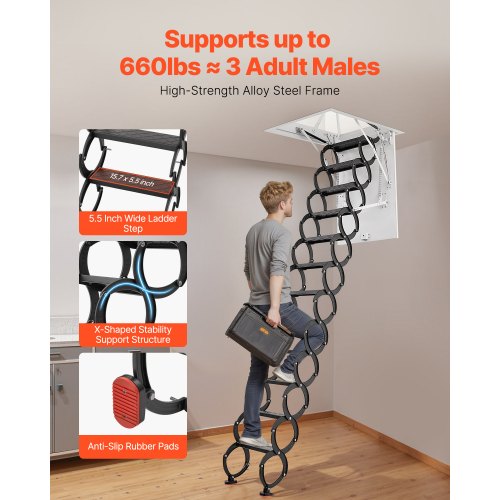 steel attic ladder, ceiling-mounted attic ladder for 3.2 - 3.4 meters in ceiling