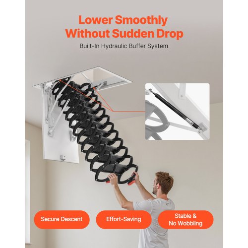 steel attic ladder, ceiling-mounted attic ladder for 3.2 - 3.4 meters in ceiling