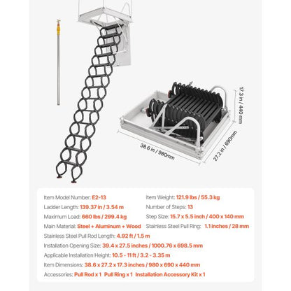 steel attic ladder, ceiling-mounted attic ladder for 3.2 - 3.4 meters in ceiling