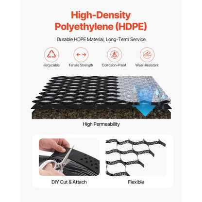 Bodengitter 2 Zoll tiefes Geozellengitter 17,06 x 8,86 Fuß / 5200 x 2700 mm für Kies