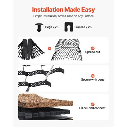 Bodengitter 2 Zoll tiefes Geozellengitter 17,06 x 8,86 Fuß / 5200 x 2700 mm für Kies