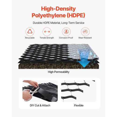 Grusgaller, 5 cm djup, 8200 x 1200 mm, 1880 kg per kvadratfot gräsmarksstöd, permeabla geogaller för uppfartsstabilisering, för trädgård, uteplats, gångväg, husbilsparkeringssluttningar |  EU