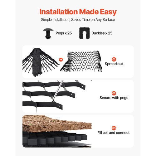 Grusgaller, 5 cm djup, 8200 x 1200 mm, 1880 kg per kvadratfot gräsmarksstöd, permeabla geogaller för uppfartsstabilisering, för trädgård, uteplats, gångväg, husbilsparkeringssluttningar |  EU