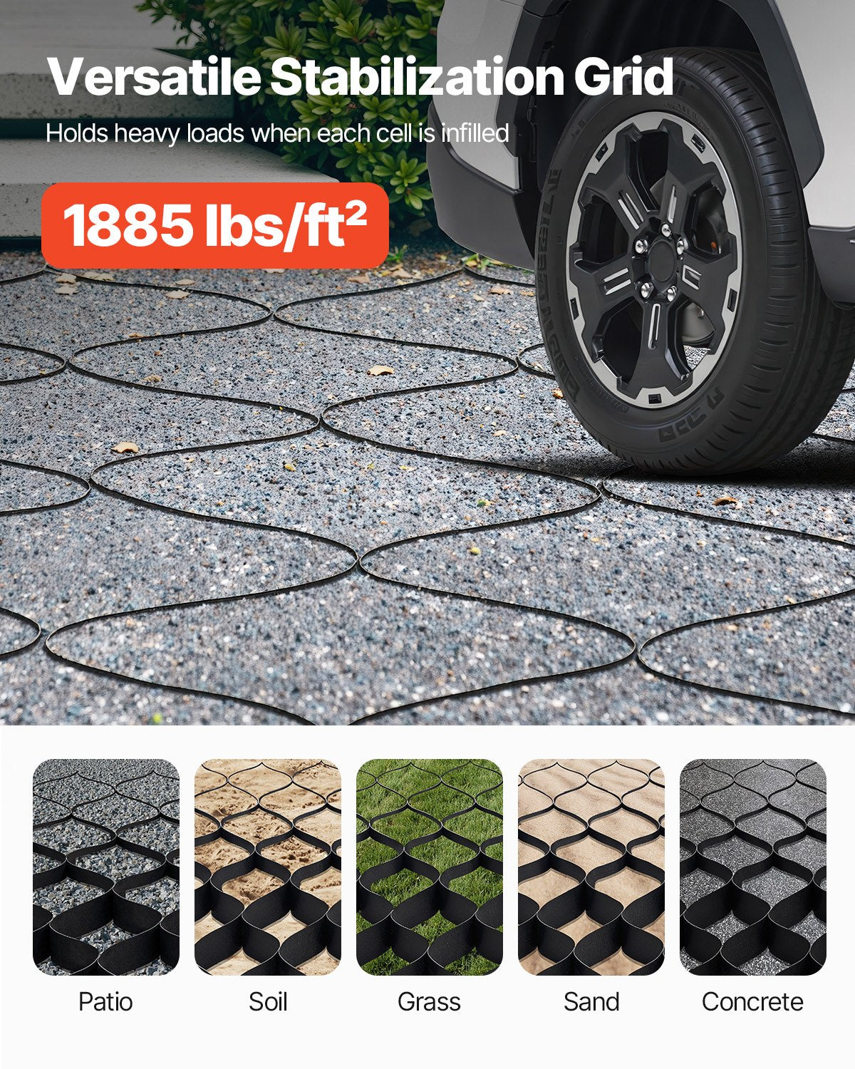 Gravel Grid, 2 Inch Depth, 26.87 x 3.94 FT / 8200 x 1200 mm, 1880 LBS Per Sq ft Grass Ground Retainer, Permeable Geo Grids Driveway Stabilization, for Garden, Patio, Walkway, RV Parking Slopes