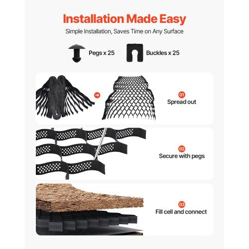 Bodengitter 3 Zoll tiefes Geozellengitter 17,06 x 8,86 Fuß / 5200 x 2700 mm für Kies