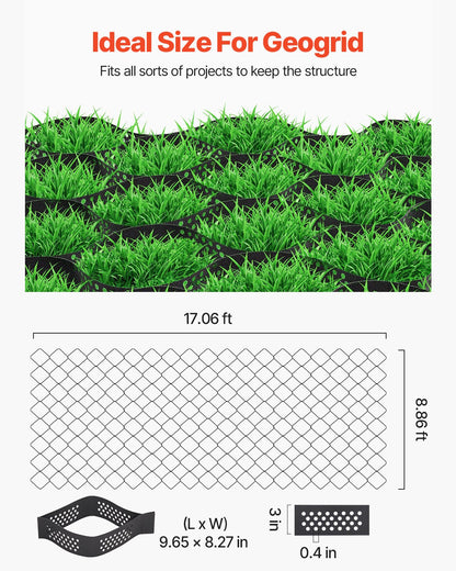 Gravel Grid, 3 Inch Depth, 17.06 x 8.86 FT / 5200 x 2700 mm, 1880 LBS Per Sq ft Grass Ground Retainer, Permeable Geo Grids Driveway Stabilization, for Garden, Patio, Walkway, RV Parking Slopes
