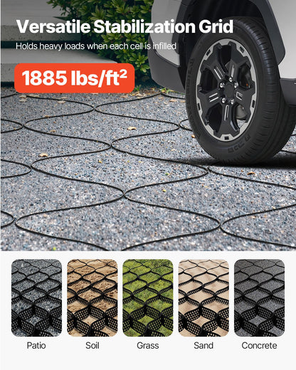 Gravel Grid, 3 Inch Depth, 17.06 x 8.86 FT / 5200 x 2700 mm, 1880 LBS Per Sq ft Grass Ground Retainer, Permeable Geo Grids Driveway Stabilization, for Garden, Patio, Walkway, RV Parking Slopes