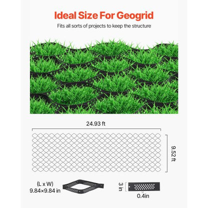 Ground Grid 3-inch Deep Geocell Grid 24.93x9.52 ft / 7600x2900 mm for Gravel | EU