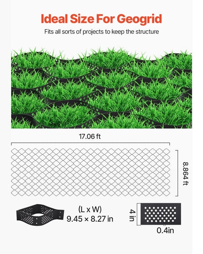 Gravel Grid, 4 Inch Depth, 17.06 x 8.86 FT / 5200 x 2700 mm, 1880 LBS Per Sq ft Grass Ground Retainer, Permeable Geo Grids Driveway Stabilization, for Garden, Patio, Walkway, RV Parking Slopes