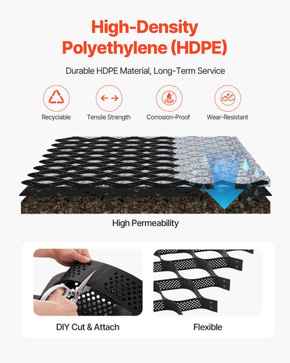 Gravel Grid, 4 Inch Depth, 17.06 x 8.86 FT / 5200 x 2700 mm, 1880 LBS Per Sq ft Grass Ground Retainer, Permeable Geo Grids Driveway Stabilization, for Garden, Patio, Walkway, RV Parking Slopes