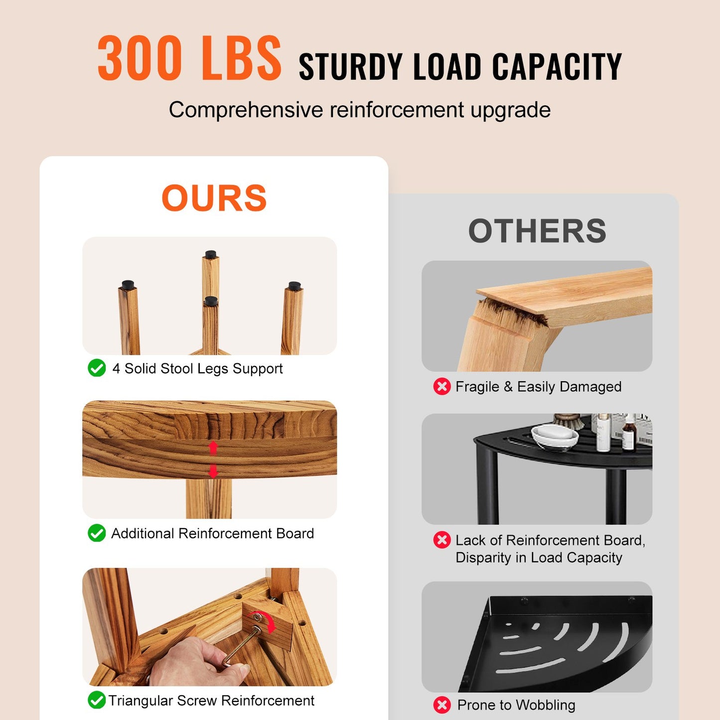 Eckduschbank aus Teakholz, 31,8 cm Höhe, 29,2 cm Radius, Eckduschbank aus 100 % Teakholz, schimmelresistent, 136 kg mit Ablagefläche, Duschhocker für Innen- und Außendusche, für Badezimmer