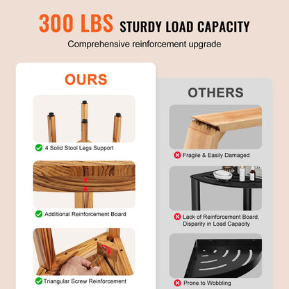 Eckduschbank aus Teakholz, 31,8 cm Höhe, 29,2 cm Radius, Eckduschbank aus 100 % Teakholz, schimmelresistent, 136 kg mit Ablagefläche, Duschhocker für Innen- und Außendusche, für Badezimmer