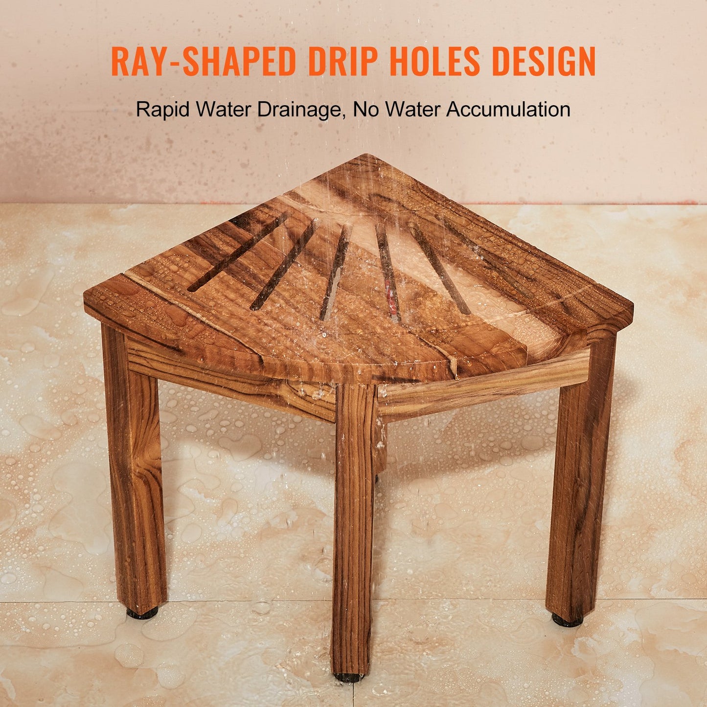 Eckduschbank aus Teakholz, 31,8 cm Höhe, 29,2 cm Radius, Eckduschbank aus 100 % Teakholz, schimmelresistent, 136 kg mit Ablagefläche, Duschhocker für Innen- und Außendusche, für Badezimmer