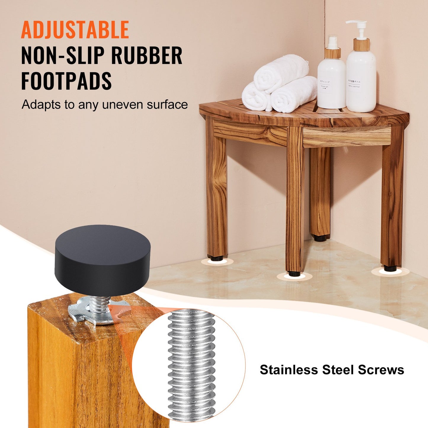 Corner Teak Shower Bench, 12.4" Height 11.5" Radius, 100% Teak Wood Corner Shower Beach, Mold-resistant, 300 LBS with Storage Shelf, Shower Stool for Inside & Outside Shower, for Bathroom