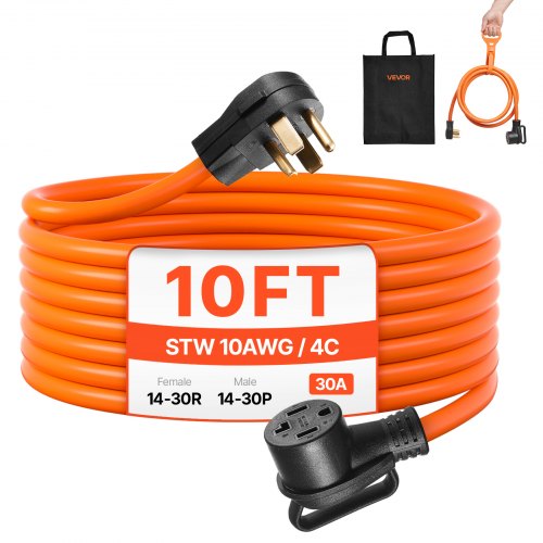 10 ft Dryer Extension Cord, 4-Prong NEMA 14-30P to 14-30R Dryer Cord, 125V/250V, STW 10AWG/4C, 30A, Pure Copper Wire Cable with Black Non-woven Bag and PVC Cable Tie, for Outdoor & Indoor Use