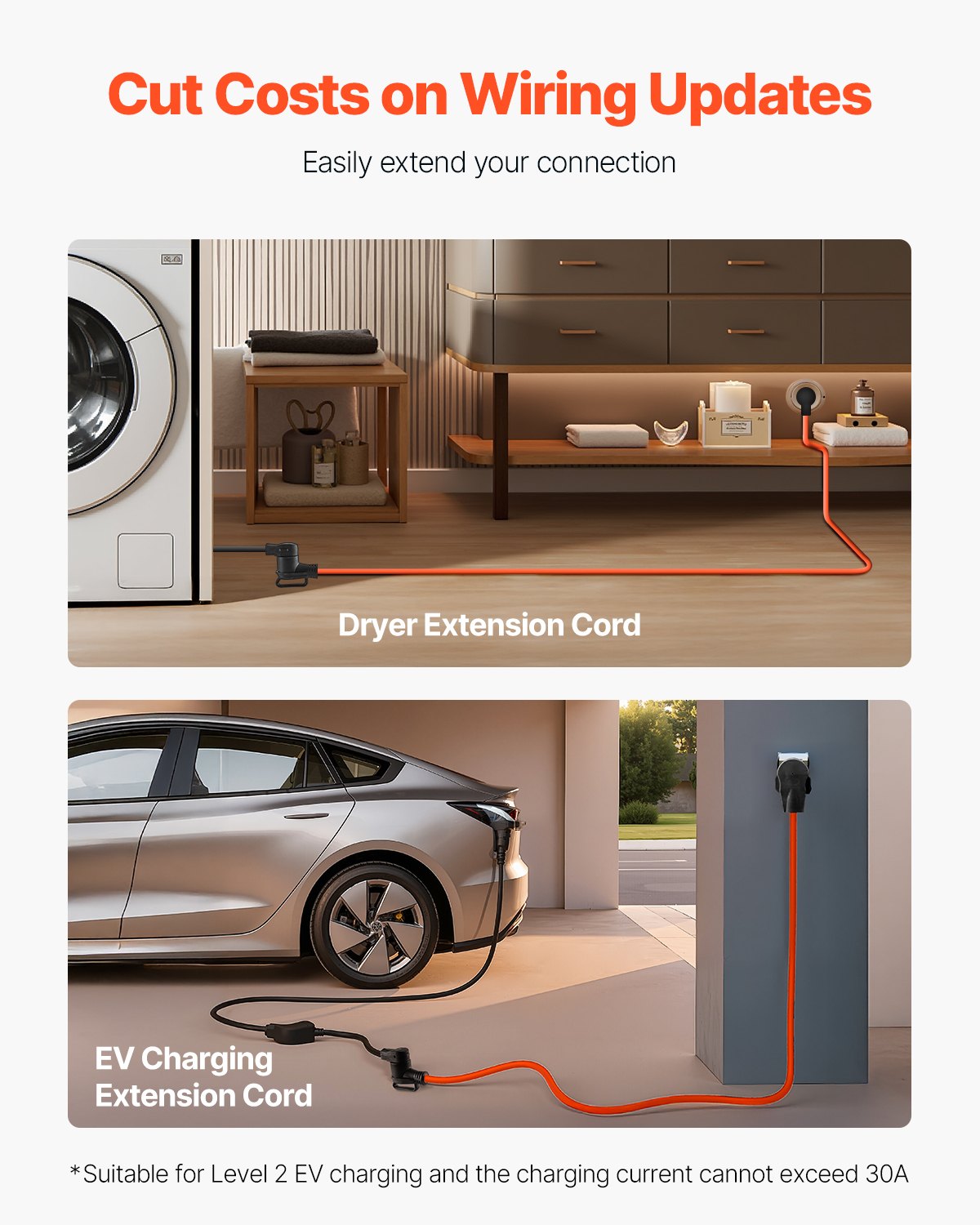 10 ft Dryer Extension Cord, 4-Prong NEMA 14-30P to 14-30R Dryer Cord, 125V/250V, STW 10AWG/4C, 30A, Pure Copper Wire Cable with Black Non-woven Bag and PVC Cable Tie, for Outdoor & Indoor Use