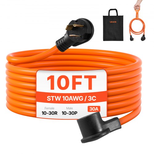 10 ft Dryer Extension Cord, 3-Prong NEMA 10-30P to 10-30R Dryer Cord, 125V/250V STW 10AWG/3C, 30A, Pure Copper Wire Cable with Black Non-woven Bag and PVC Cable Tie, Ideal for Indoor & Outdoor