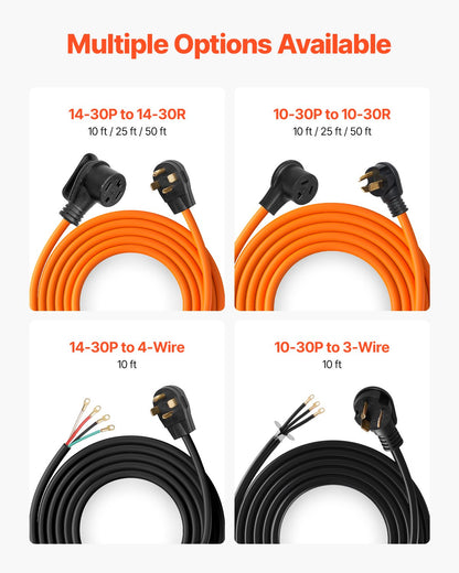 10 ft Dryer Extension Cord, 3-Prong NEMA 10-30P to 10-30R Dryer Cord, 125V/250V STW 10AWG/3C, 30A, Pure Copper Wire Cable with Black Non-woven Bag and PVC Cable Tie, Ideal for Indoor & Outdoor