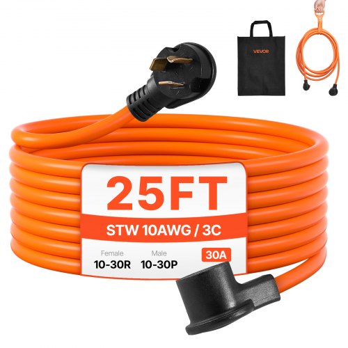 25 ft Dryer Extension Cord, 3-Prong NEMA 10-30P to 10-30R Dryer Cord, 125V/250V STW 10AWG/3C, 30A, Pure Copper Wire Cable with Black Non-woven Bag and PVC Cable Tie, Ideal for Indoor & Outdoor