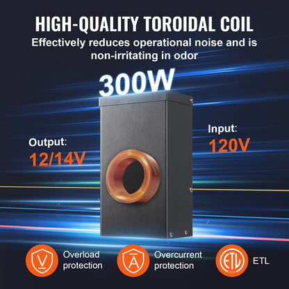 300W Low Voltage Landscape Transformer with Timer and Photocell Sensor, Waterproof Landscape Lighting Transformer, 120V AC to 12V/14V AC for Outdoor, Spotlight, Pathway Light, Pool light, ETL