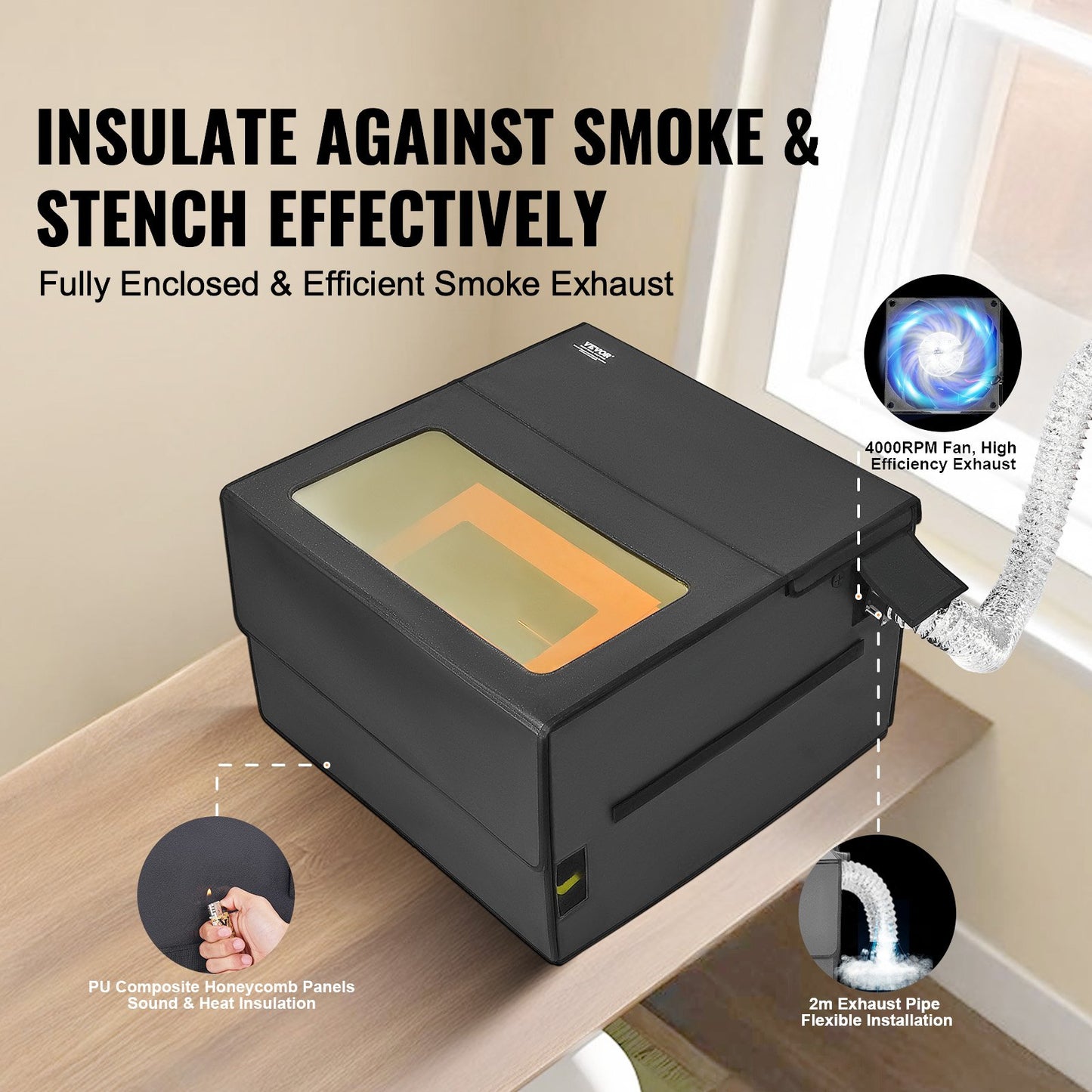 Laser Engraver Enclosure, 31.5 x 31.5 x 19.6", Flame Retardant and Fireproof Protective Cover, with Exhaust Fan and Pipe, Insulates Smoke, Noise and Eye Protection, Fits for Most Laser Engraver