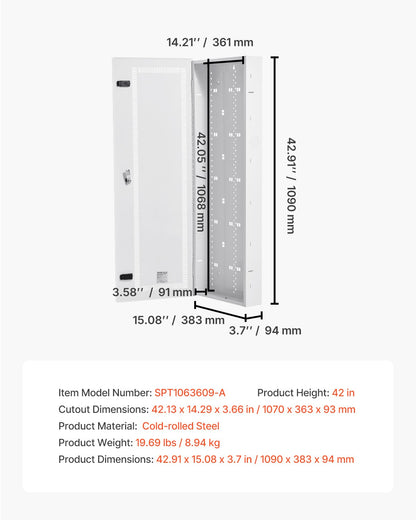 Media Enclosure, 42-Inch, Structured Media Center with Vented Hinged Door, Cable Management Box, Structured Wiring Multi-Media Cabinet, Recessed Electrical Media Box, for Network Distribution