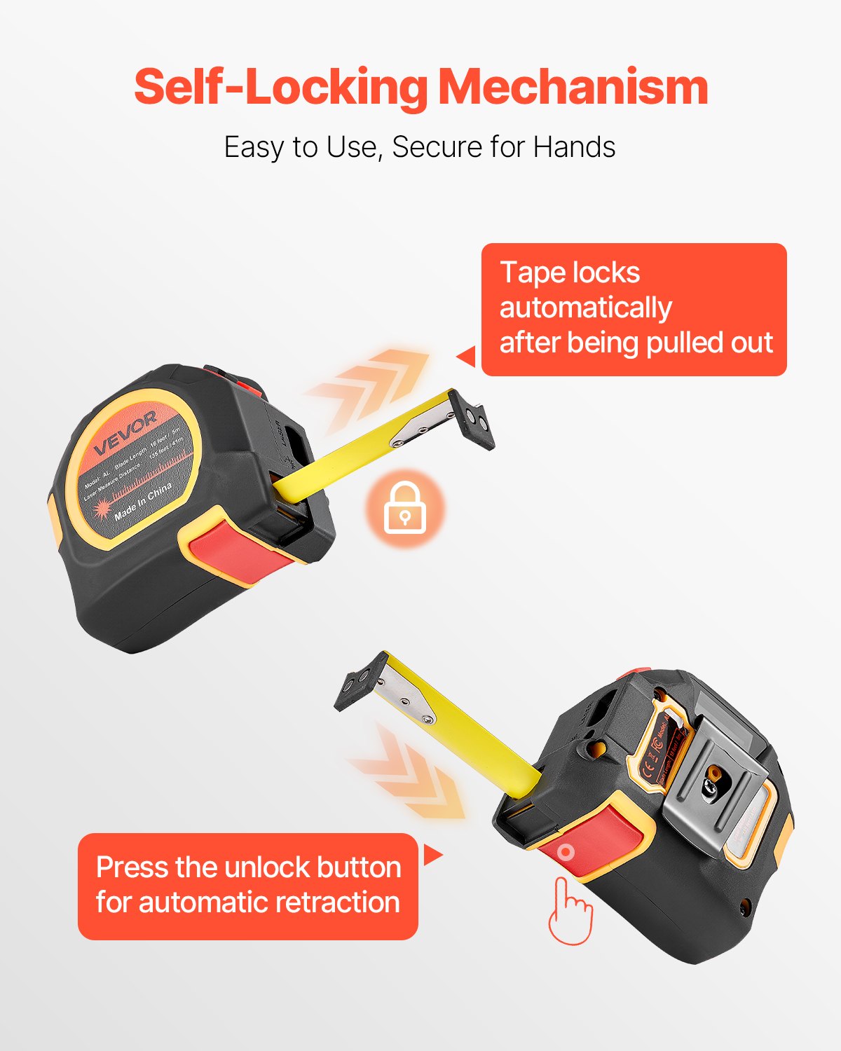 2-in-1 Laser Tape Measure, 135Ft Rechargeable Laser Measurement Tool & 16Ft Measuring Tape with Magnetic, 4 Modes-Length, Area, Volume, Continuous,ft/in/m/ft+in Unit,for Outdoor,Decoration