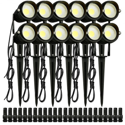 Landscape Lighting, 6W Low Voltage LED Landscape Lights, IP66 Waterproof Landscape Spotlights Yard Lawn Garden Pathway Outdoor Lights 12V 24V 450LM Warm White 3000K (12 Pack with Connectors)
