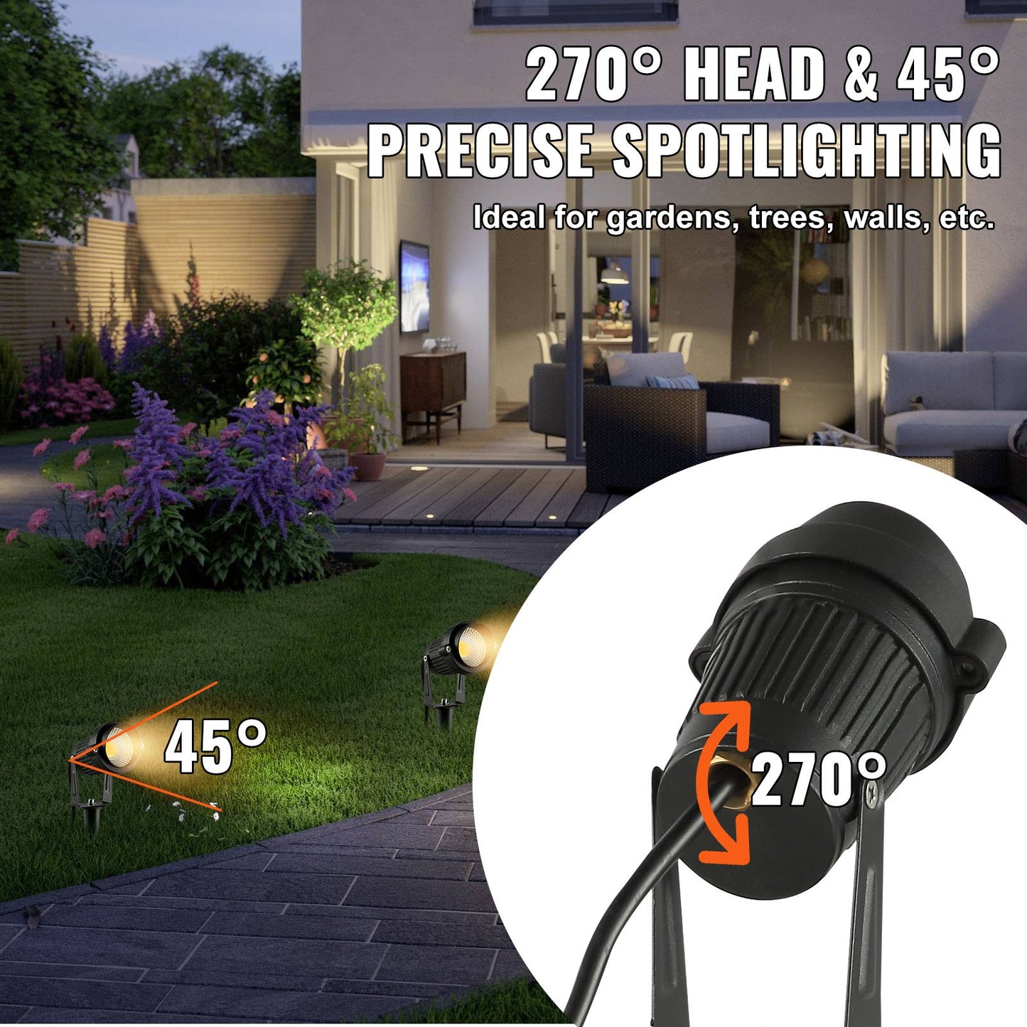 Landscape Lighting, 6W Low Voltage LED Landscape Lights, IP66 Waterproof Landscape Spotlights Yard Lawn Garden Pathway Outdoor Lights 12V 24V 450LM Warm White 3000K (12 Pack with Connectors)