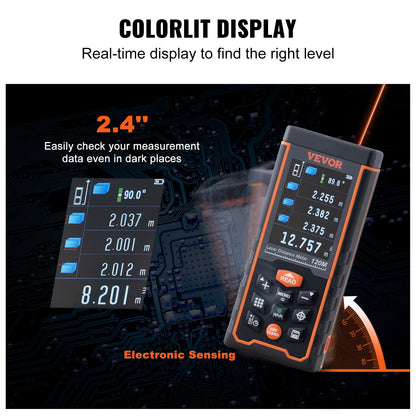 Laser Measure, 400 ft, ±1/16'' Accuracy Laser Distance Measure with 100-Group Storage, ft/m/in/ft+in, 2.4'' Colorlit LCD Screen Laser Meter, Pythagorean Mode, Measure Distance, Area and Volume