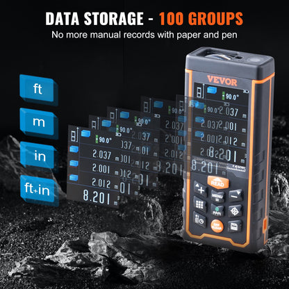 Laser Measure, 400 ft, ±1/16'' Accuracy Laser Distance Measure with 100-Group Storage, ft/m/in/ft+in, 2.4'' Colorlit LCD Screen Laser Meter, Pythagorean Mode, Measure Distance, Area and Volume