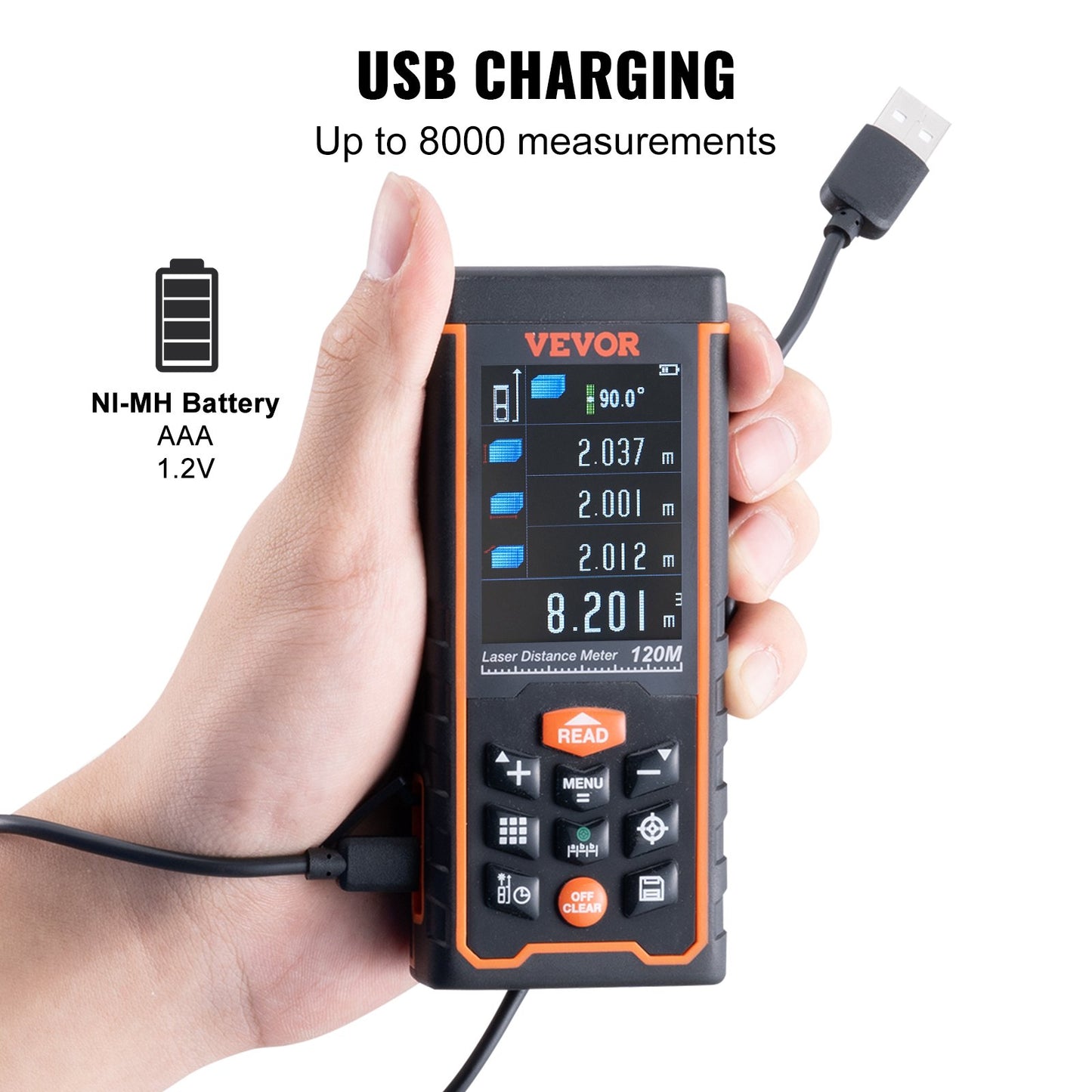 Laser Measure, 400 ft, ±1/16'' Accuracy Laser Distance Measure with 100-Group Storage, ft/m/in/ft+in, 2.4'' Colorlit LCD Screen Laser Meter, Pythagorean Mode, Measure Distance, Area and Volume