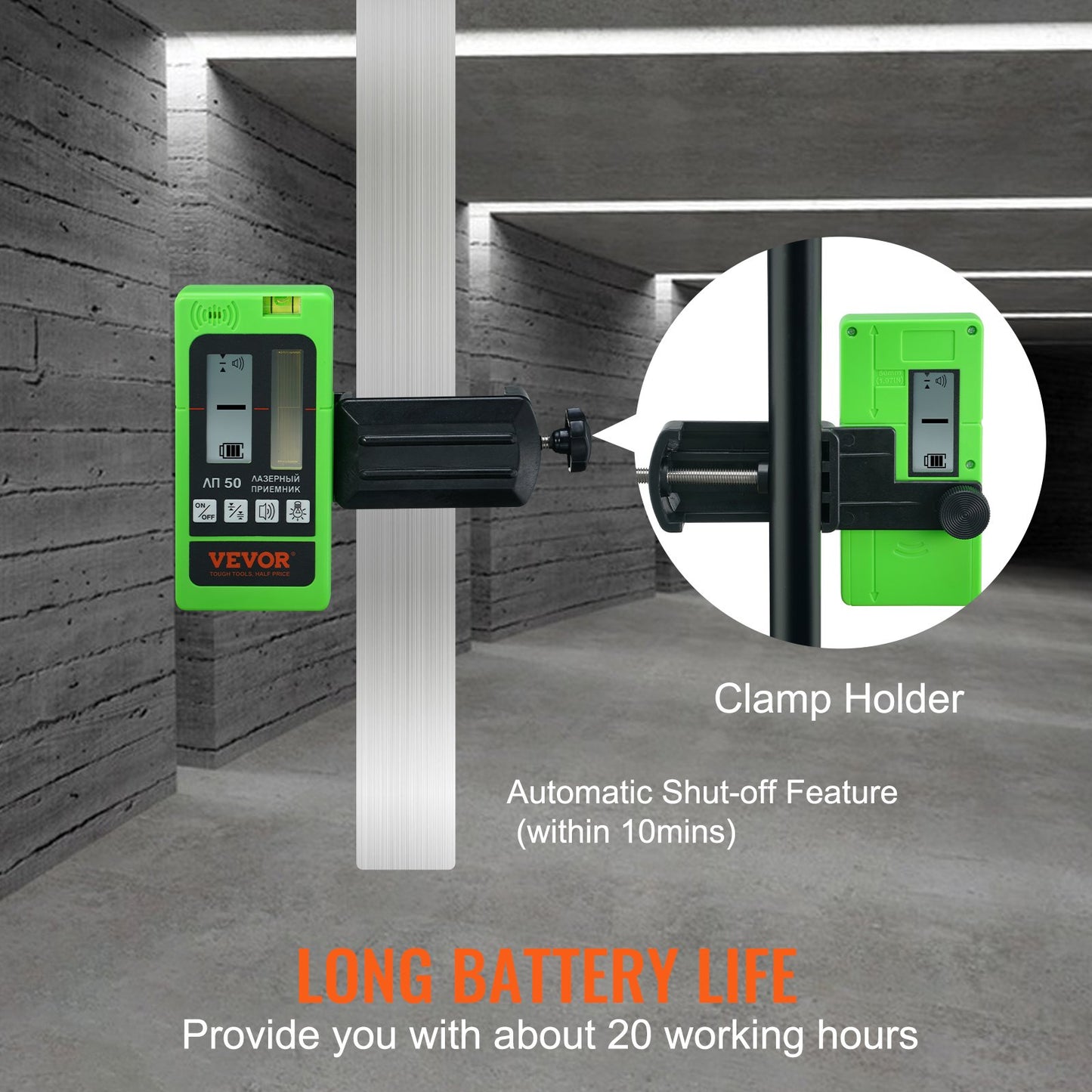 Laserempfänger-Detektor, 60 m Reichweite, grüner Laser und roter Strahl, mit Klemme