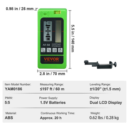 Laser Receiver, 197 ft Working Range, Green Laser and Red Beam Detector for Pulsing Line Lasers, Customizable Speaker & Dual LCD Display & Built-In Bubble Level with Clamp for Laser Level Ebay美