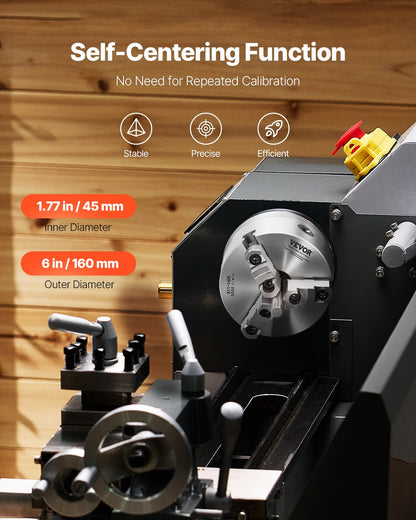 3-Jaw Lathe Chuck, 6 Inch (160 mm), Self-Centering Chuck with 1 1/2 in-8 Threaded Backing Plate, 0.12-5.71 in (3-145 mm) Clamping Range with T-wrench Screws, HT300 Material, for Wood Metal Lathe