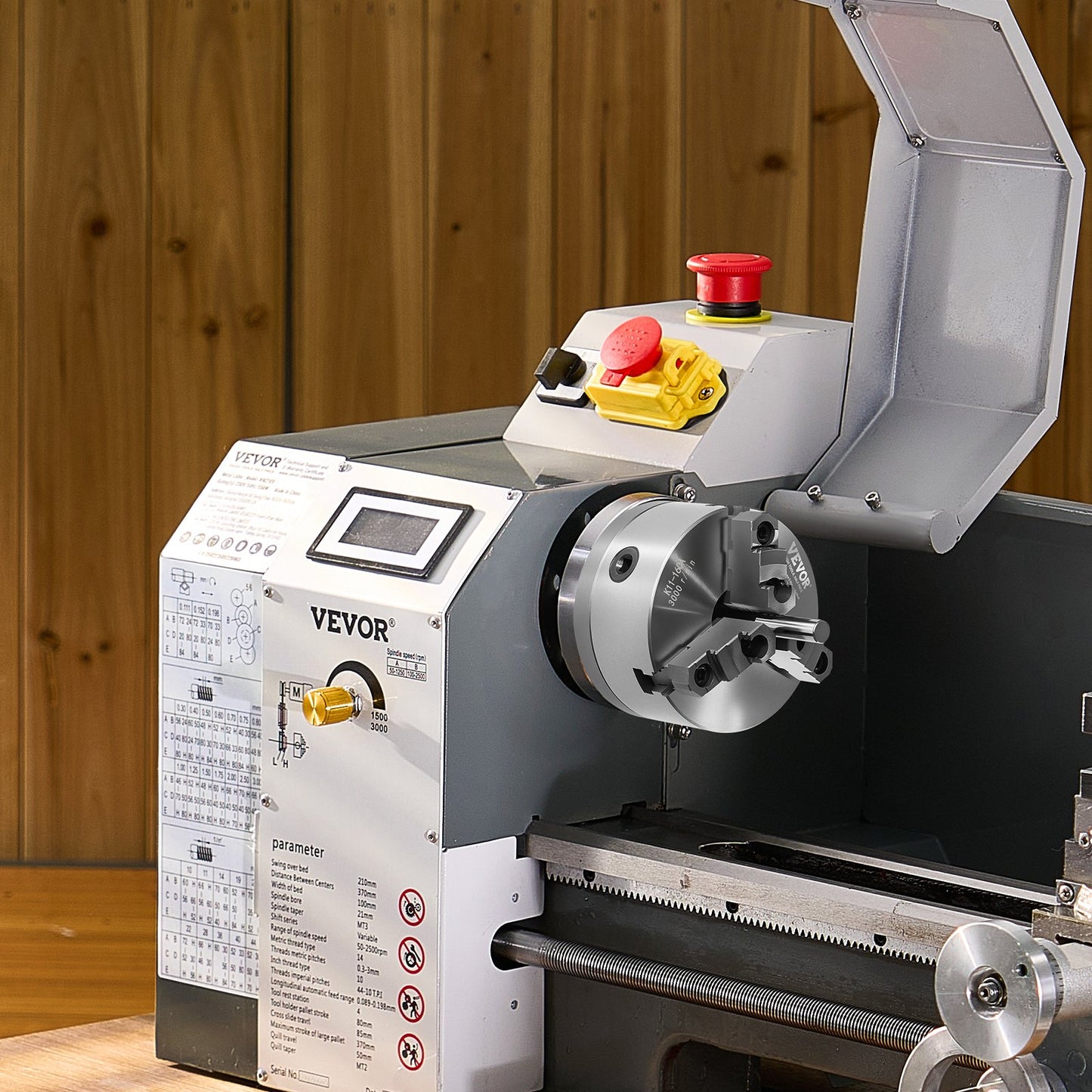 3-Jaw Lathe Chuck, 6 Inch (160 mm), Self-Centering Chuck with 1 1/2 in-8 Threaded Backing Plate, 0.12-5.71 in (3-145 mm) Clamping Range with T-wrench Screws, HT300 Material, for Wood Metal Lathe