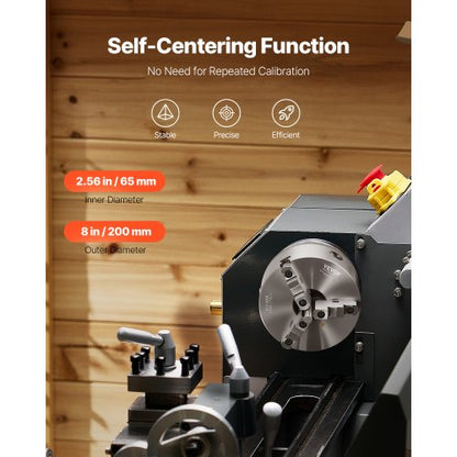 8 in 3-jaw self-centering lathe chuck 2 1/4 in-8 threaded support plate | EU